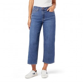 Women's blue mid-rise wide-leg cropped trousers