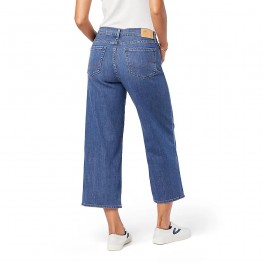 Women's blue mid-rise wide-leg cropped trousers